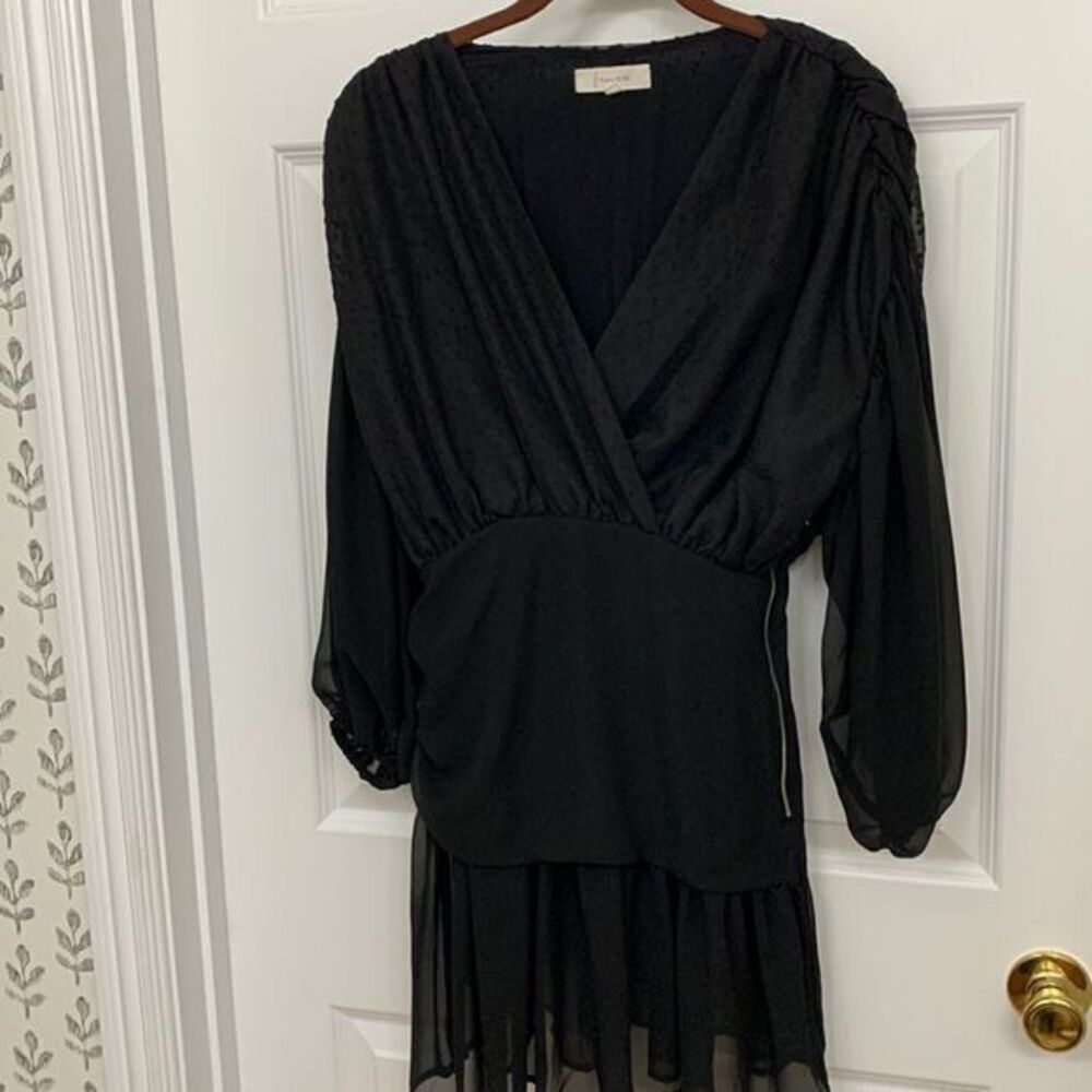 FANCO Fashion Size Small Cocktail/mini dress with Swiss dot pattern/sheer bottom